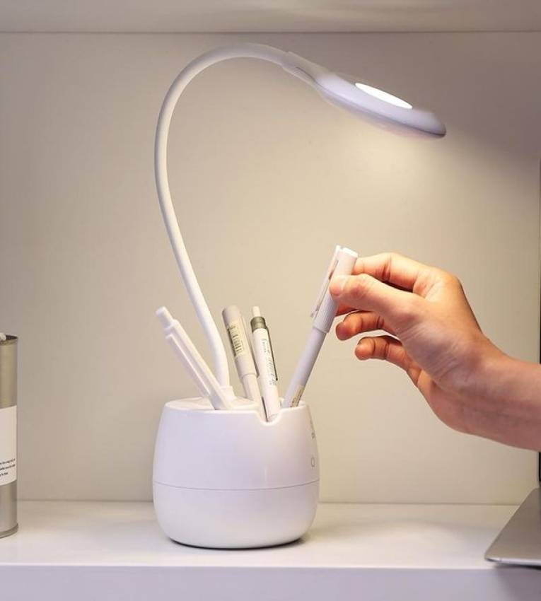 Deli Lampe de bureau LED moderne avec porte-stylos, Rechargeable par USB ,Éclairage ajustable et confortable